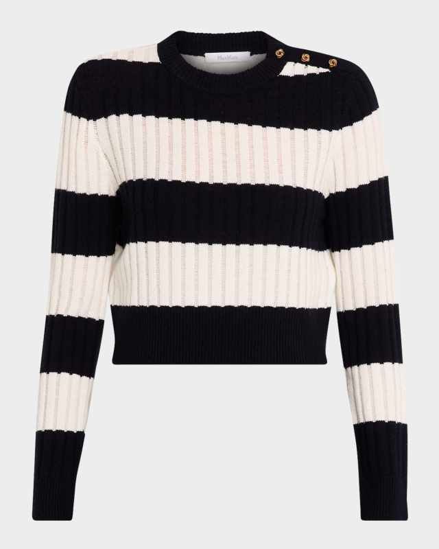 Alfeo Stripe Ribbed Wool Cashmere Crop Sweater